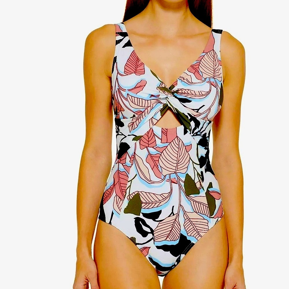 DKNY Women's One Piece Swimsuit - Multicolor Leaf Print